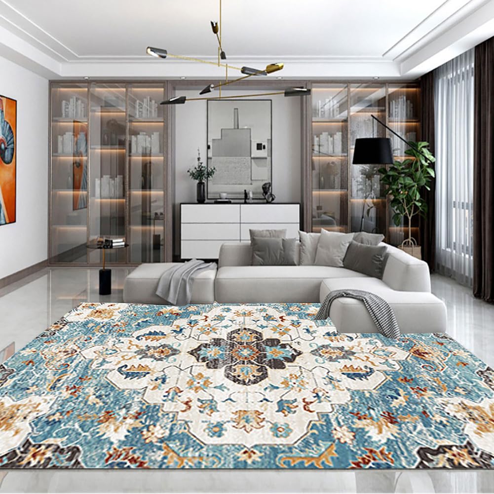 Tapis de salon bleu lavable pour protéger et embellir les sols du balcon