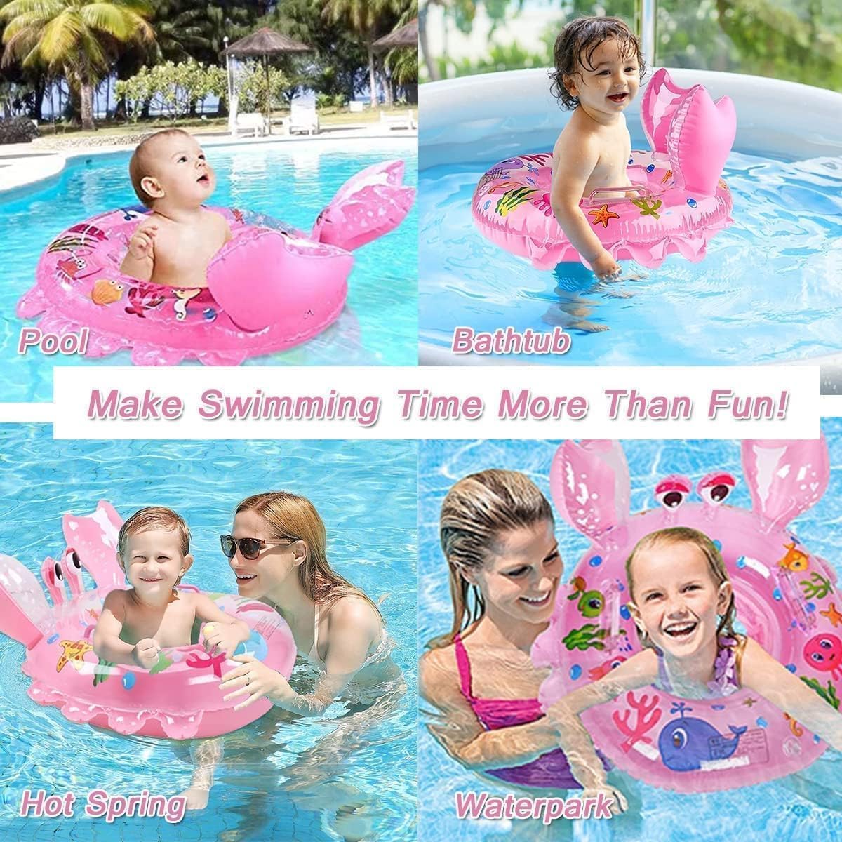 Anello di Nuoto per Bebè, Anello di Nuoto Bambini, Baby Float Salvagente Gonfiabile Giocattoli per Bebè da 1 a 3 Anni, Piscina Estiva All'aperto - Rosa