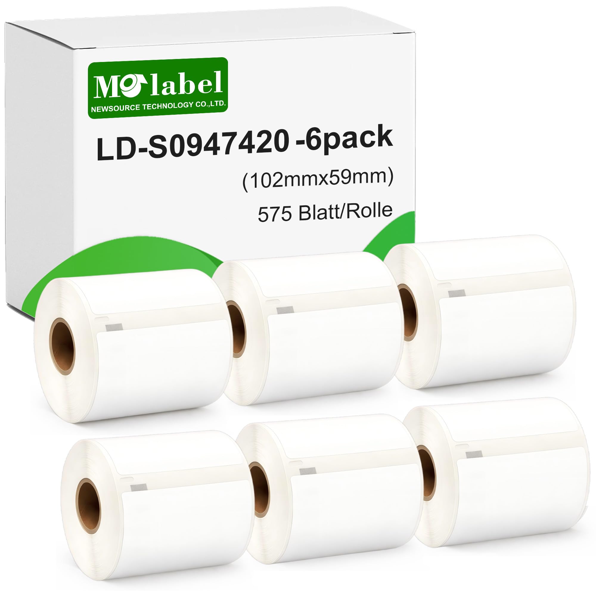 6 rotoli di etichette autoadesive S0947420, compatibili con DYMO, 102 mm x 59 mm, 3450 etichette grandi per la spedizione, adatte per DYMO LabelWriter 4XL