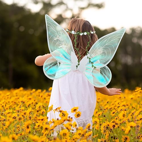 Miniatura 6 de PLULON 9 piezas de accesorio de disfraz de alas de hada para niñas, niñas, brillantes y transparentes, alas de mariposa, falda tutú con varita de