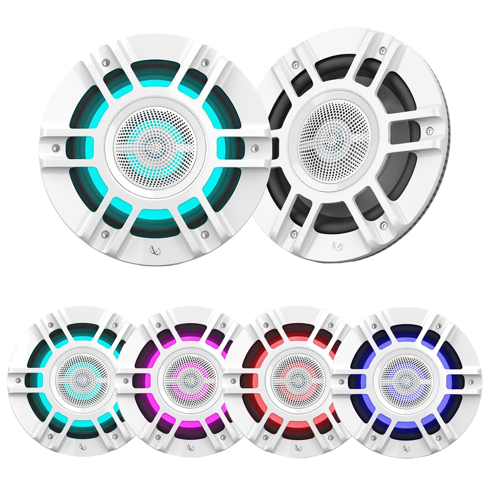 2X 8 500 Watts Peak Power 3-Way Premium Marine RGB LED Speaker, 50 Feet 16 Gauge Speaker Wire