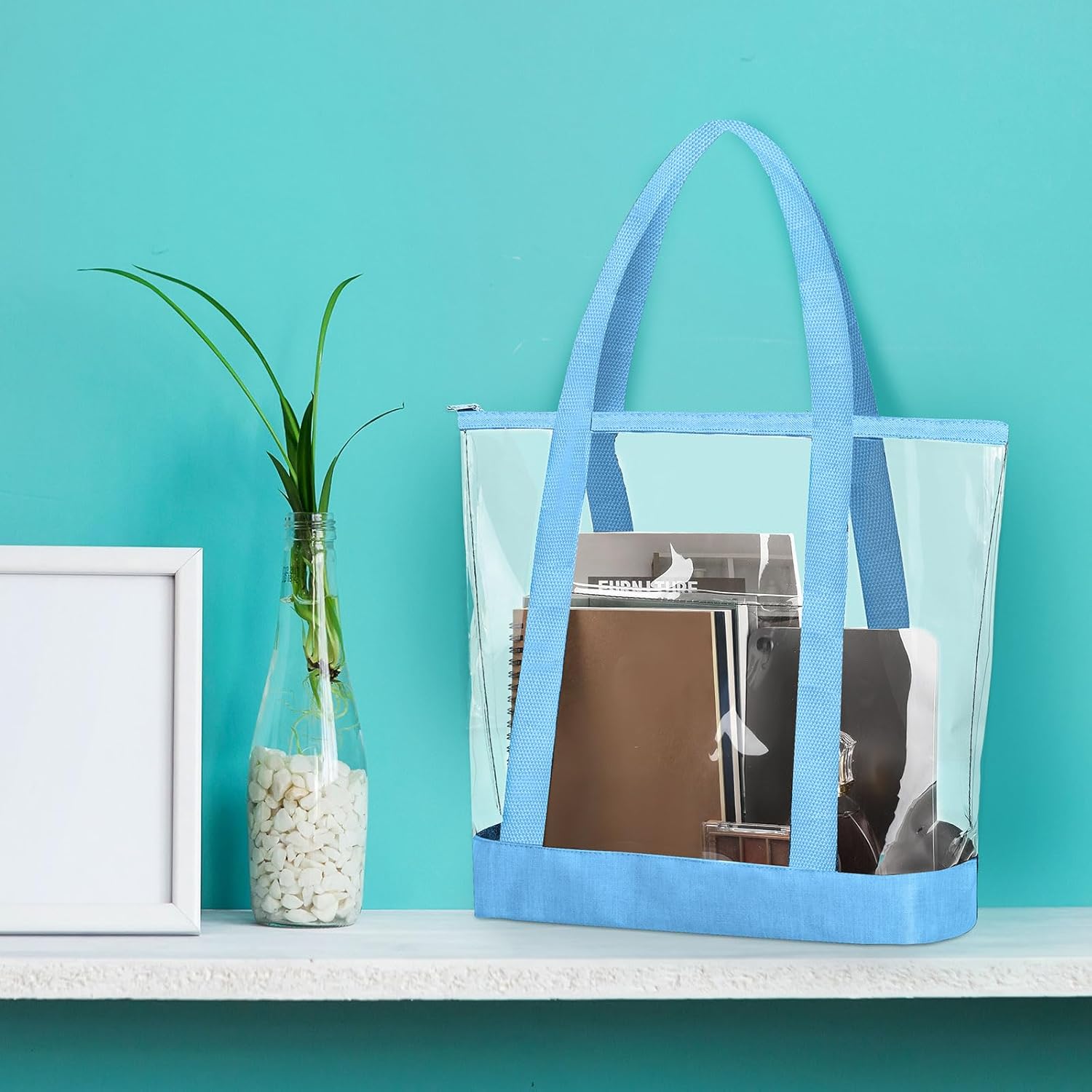 Reginary 8 Pieces Clear Tote Bags Shoulder Handbag Security Approved See Through Bag with Zipper Closure for Travel Work - Image 3