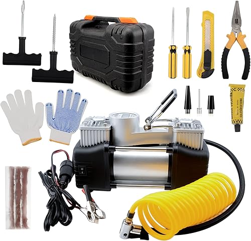 Miniatura 2 de XSTRAP - Inflador de neumáticos portátil de doble cilindro con linterna LED, bomba de aire compacta de 12 V para neumáticos de automóvil, 150 PSI