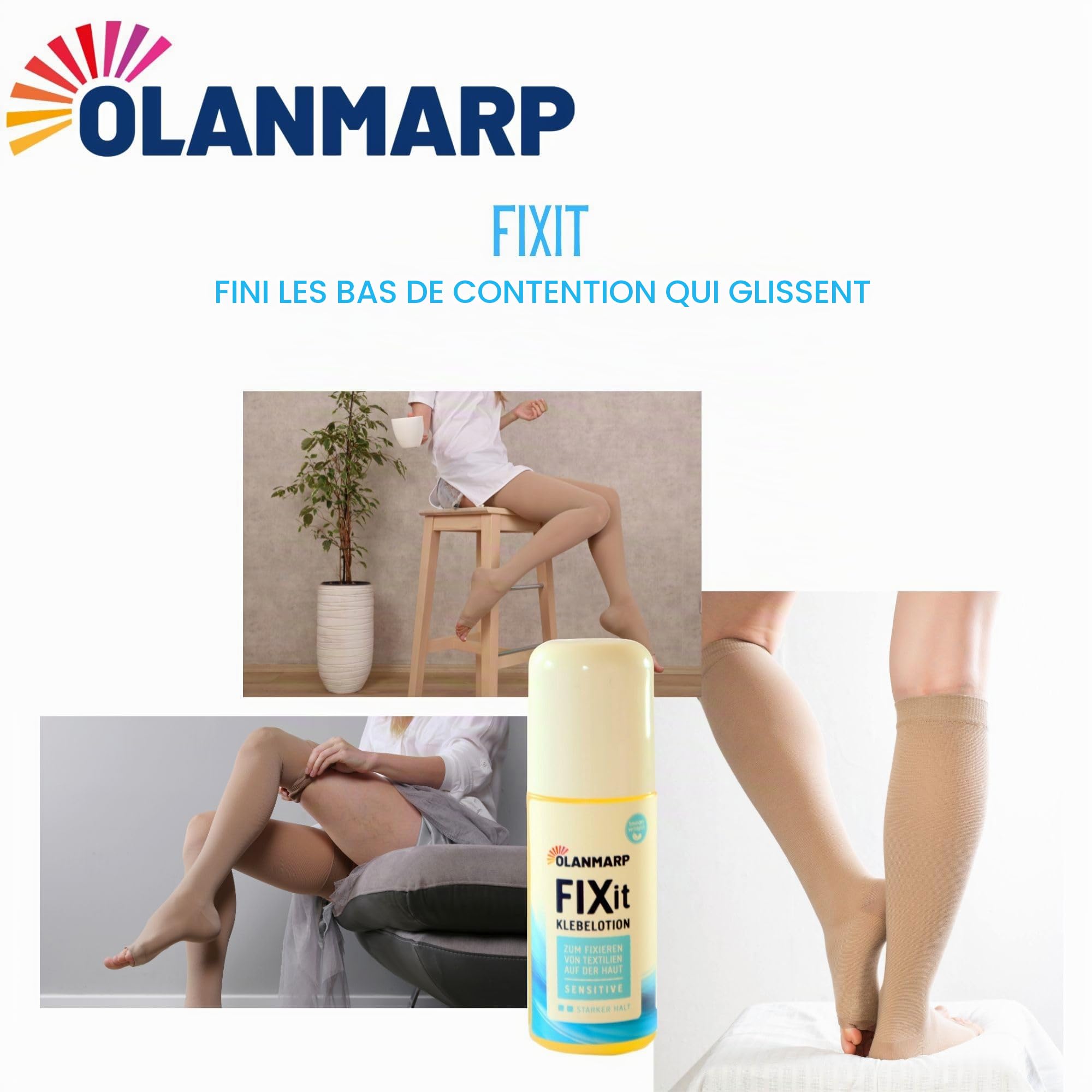 Colle pour la peau FIX IT - Lotion adhésive spéciale soluble dans l'eau pour textiles, bas de compression et plus - Fabriquée en Allemagne (60 ml)