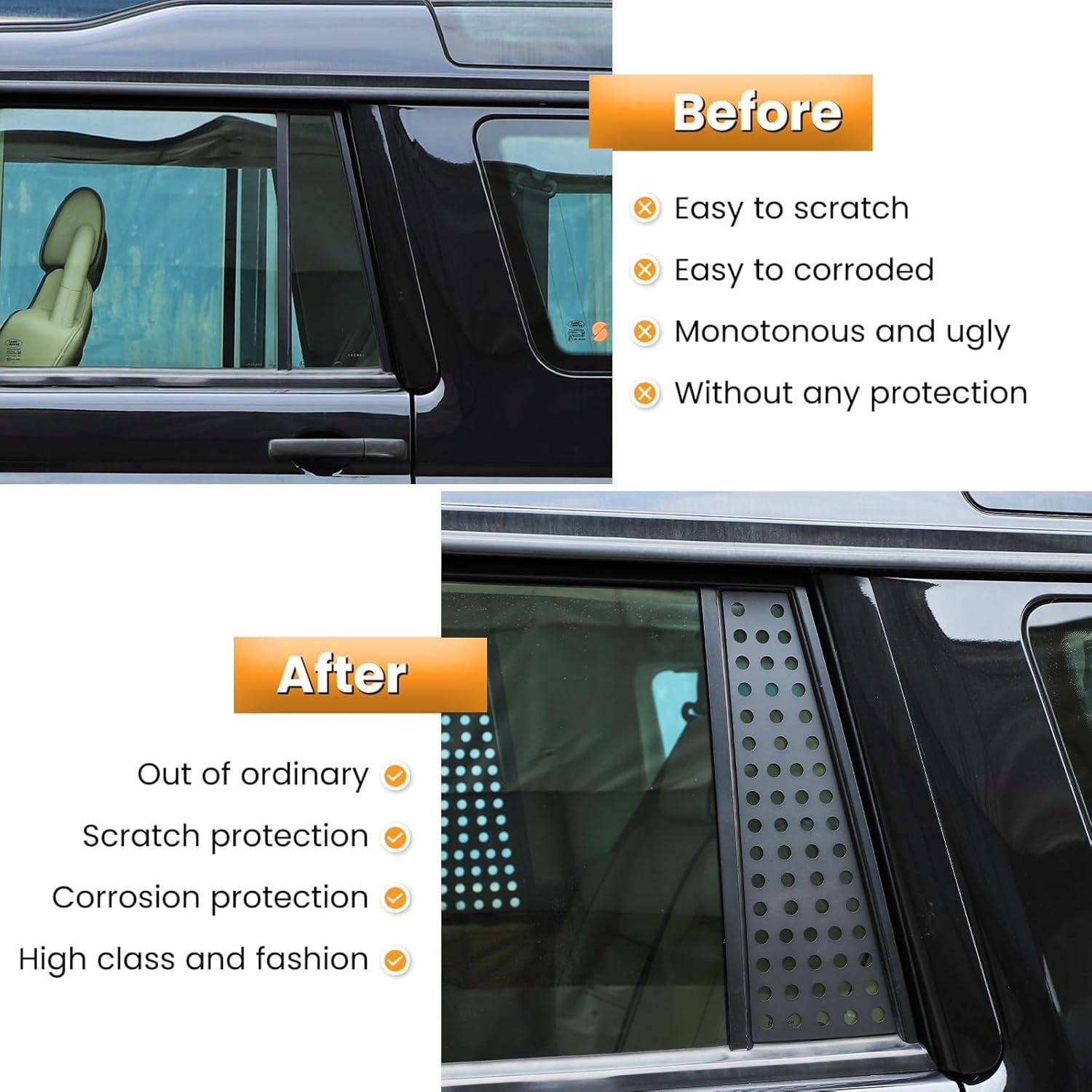 Rear Side Window Louvers Panel Cover Compatible with Land Rover Discovery 2 Exterior Accessories 1998-2004, Aluminum Alloy Rear Window Louvers Air Vent Panel Cover