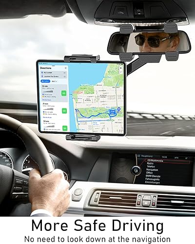 Miniatura 6 de Soporte para tableta de espejo retrovisor para automóvil, diseño de 4 garras de espejo retrovisor giratorio de 360 y retráctil, se adapta a fundas