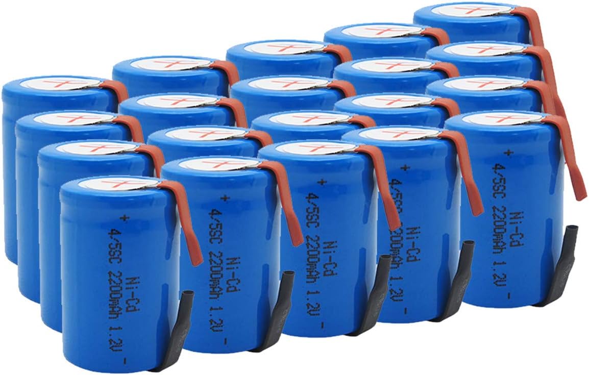 GEILIENERGY 1.2V 4/5 SubC Sub C 2200mAh NiCd Rechargeable Battery for Power Tools with Tab(Pack of 20)