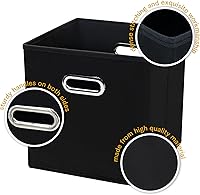 Vista 7 de Contenedores de almacenamiento plegables de 11 pulgadas, cubos de tela negra con asa para armario o caja plegable, juego de 2 unidades de 11 x 11 x