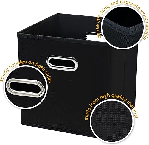 Miniatura 7 de Contenedores de almacenamiento de 11 pulgadas, cubos de tela negra con asa, canasta plegable para armario o caja de almacenamiento plegable, 11 x 11