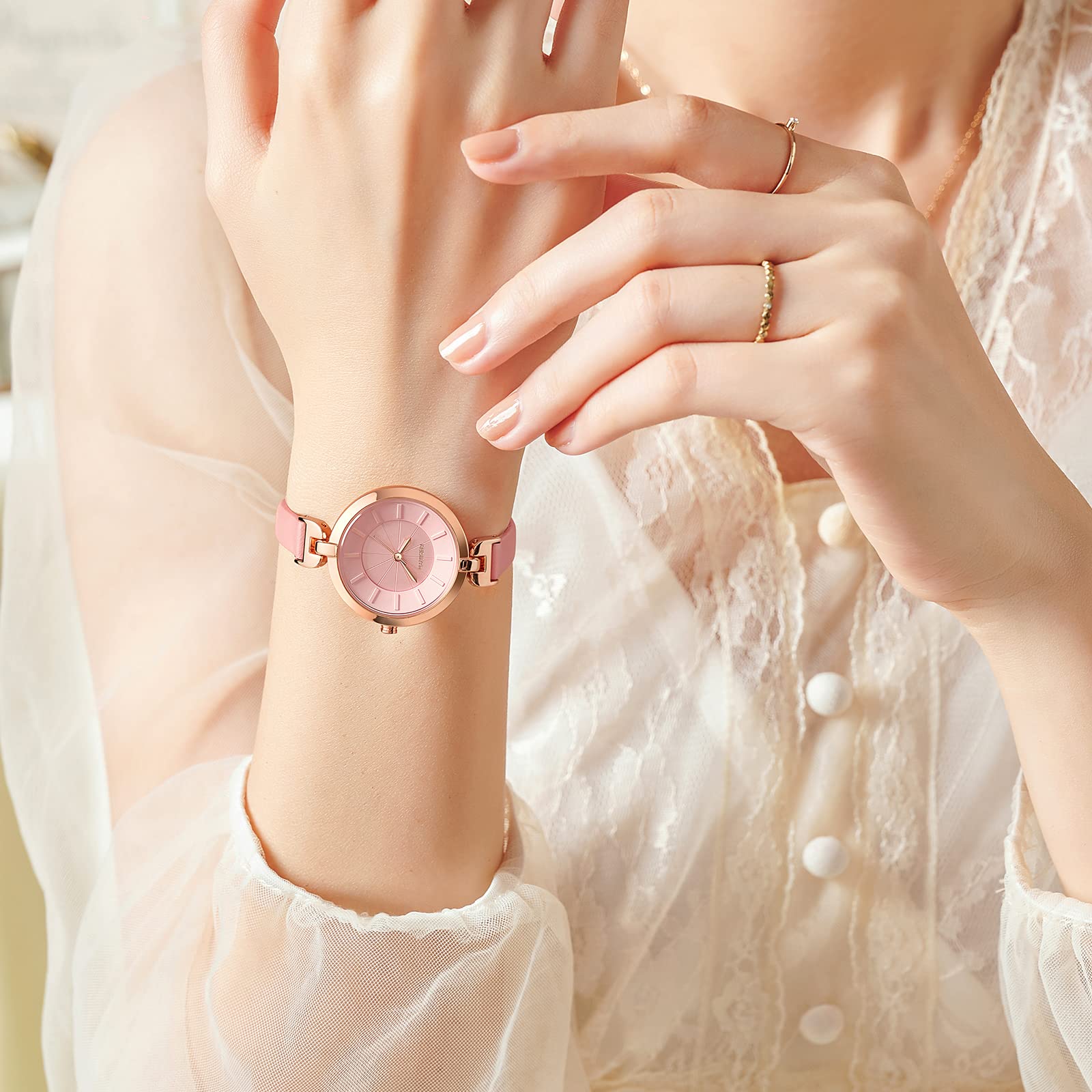JewelryWe Damski zegarek na rękę, analogowy, kwarcowy, klasyczny, biznesowy, casualowy, ze skórzanym paskiem dla kobiet i dziewcząt
