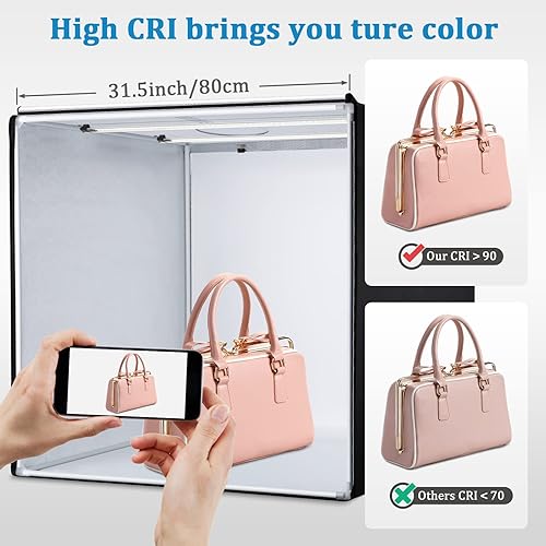 Miniatura 7 de Caja de estudio fotográfico, 32 x 32 x 32 pulgadas, caja de luz plegable portátil para fotografía, tienda de campaña con luces LED CRI95+ regulables