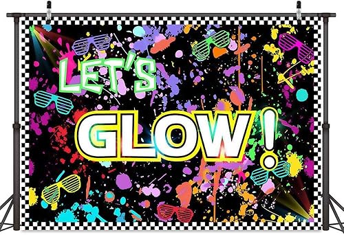 Miniatura 3 de Lets Glow - Telón de fondo de fiesta con temática de neón que brilla en la oscuridad, grafiti colorido, decoración de fotos de fiesta, poliéster de