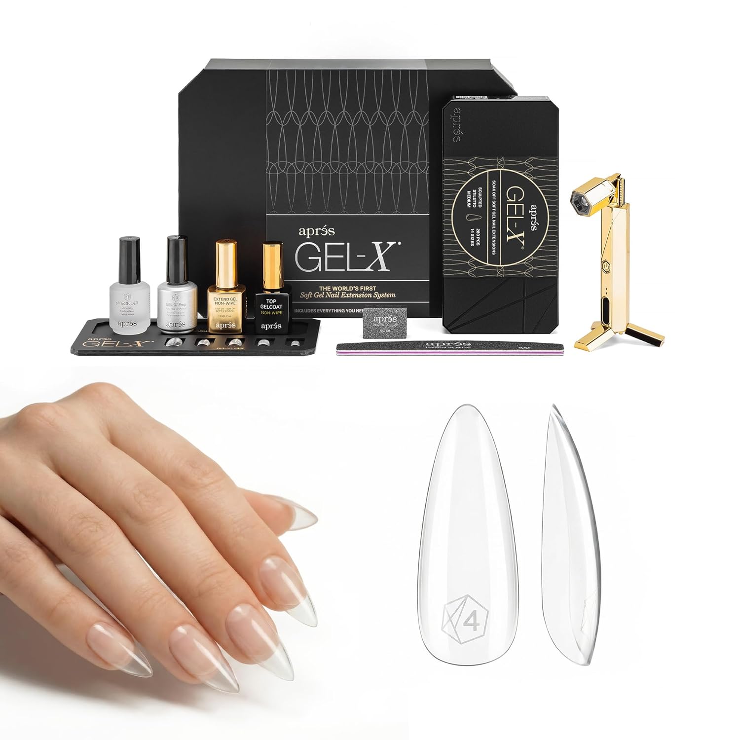 Aprés Gel-X Professional Nail Extension Starter Kit, 14 Sizes 00-9 w/ Half Sizes, Soft Gel-X Tips, HEMA/TPO-Free (Natural Almond Medium)