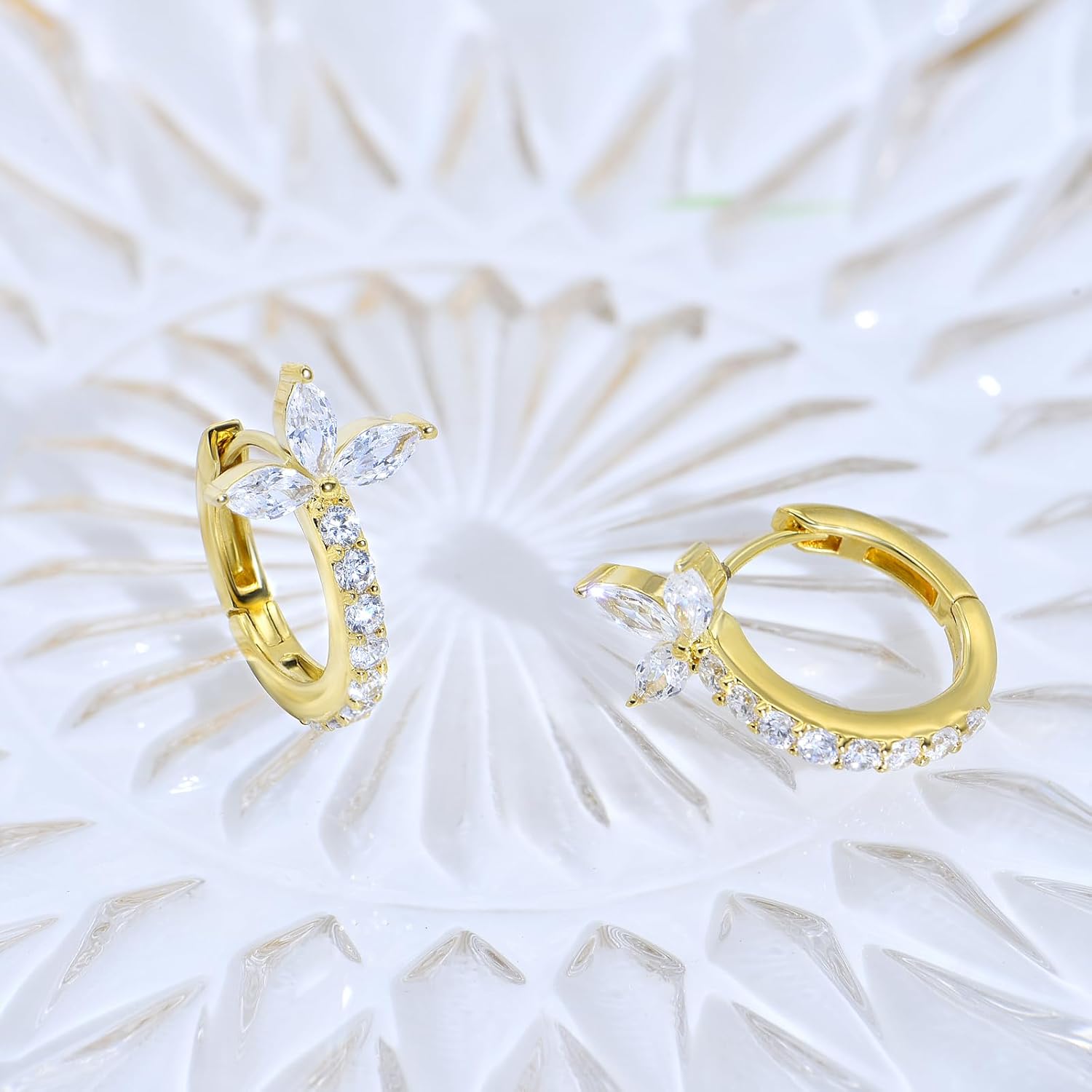 14K Gold Plated Huggie Hoop Earrings for Women Hypoallergenic 925 Sterling Silver Cubic Zirconia Olive Leaf Hoop Earrings Jewelry Gifts - Image 3