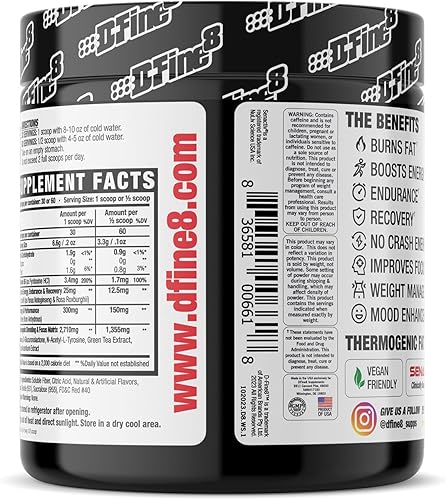 Miniatura 4 de D-Fine8 Suplemento energético en polvo y trituración para antes del entrenamiento, mejora la energía del estado de ánimo y la concentración, sin