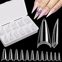 Vista 17 de Quaferen 500 puntas de uñas transparentes de gel suave de media cubierta, uñas postizas medianas con forma de almendra, puntas curvas para uñas