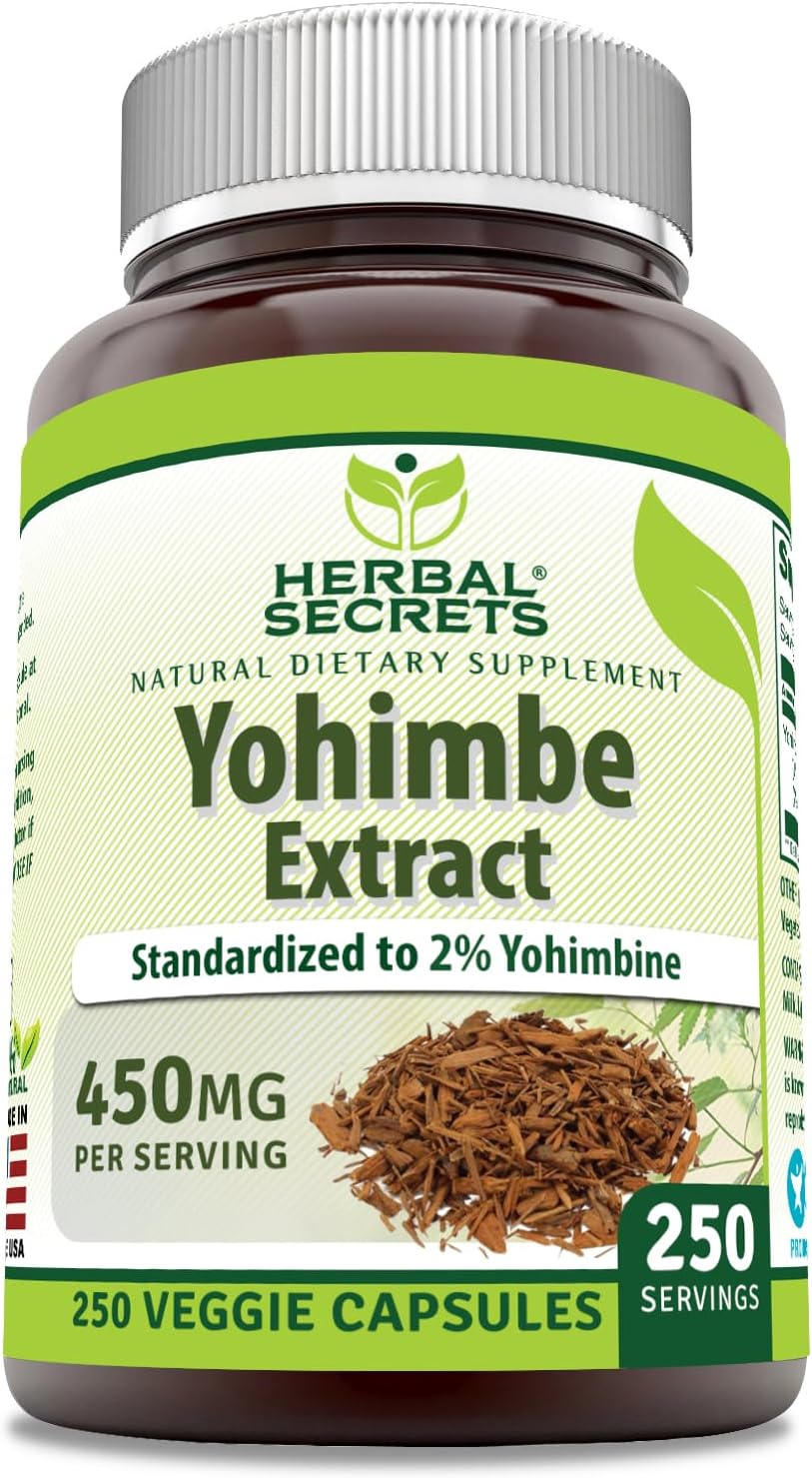 Herbal Secrets Yohimbe Extract 450 mg Supplement | Veggie Capsules | Non-GMO | Gluten Free | Made in USA (1 Pack, 250 Count)