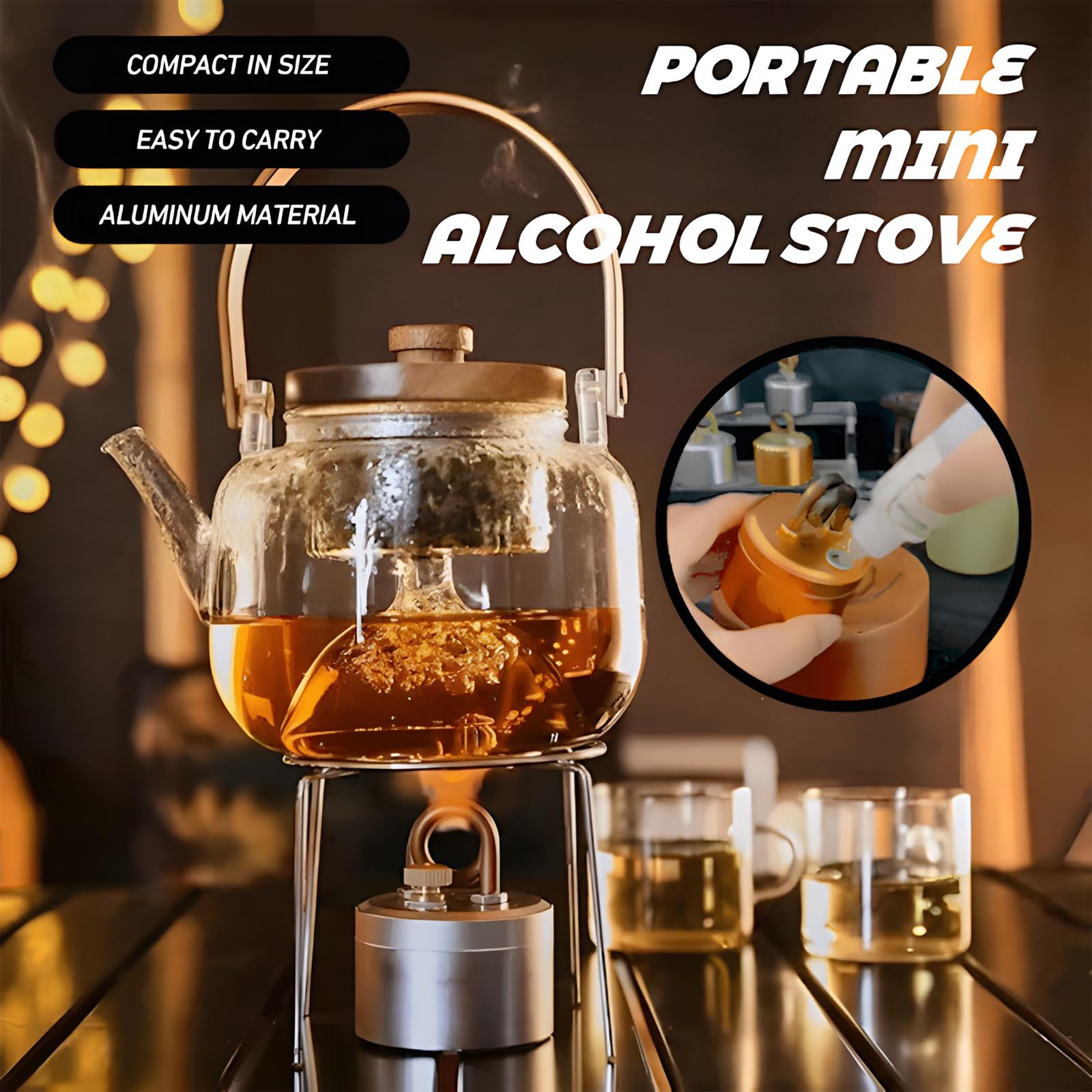Przenośny mini palnik alkoholowy o dużej mocy, do użytku na zewnątrz, 50 ml, ręcznie wykonana, solidna obudowa, bezpieczny i o dużej mocy palnik spirytusowy do turystyki i gotowania na świeżym
