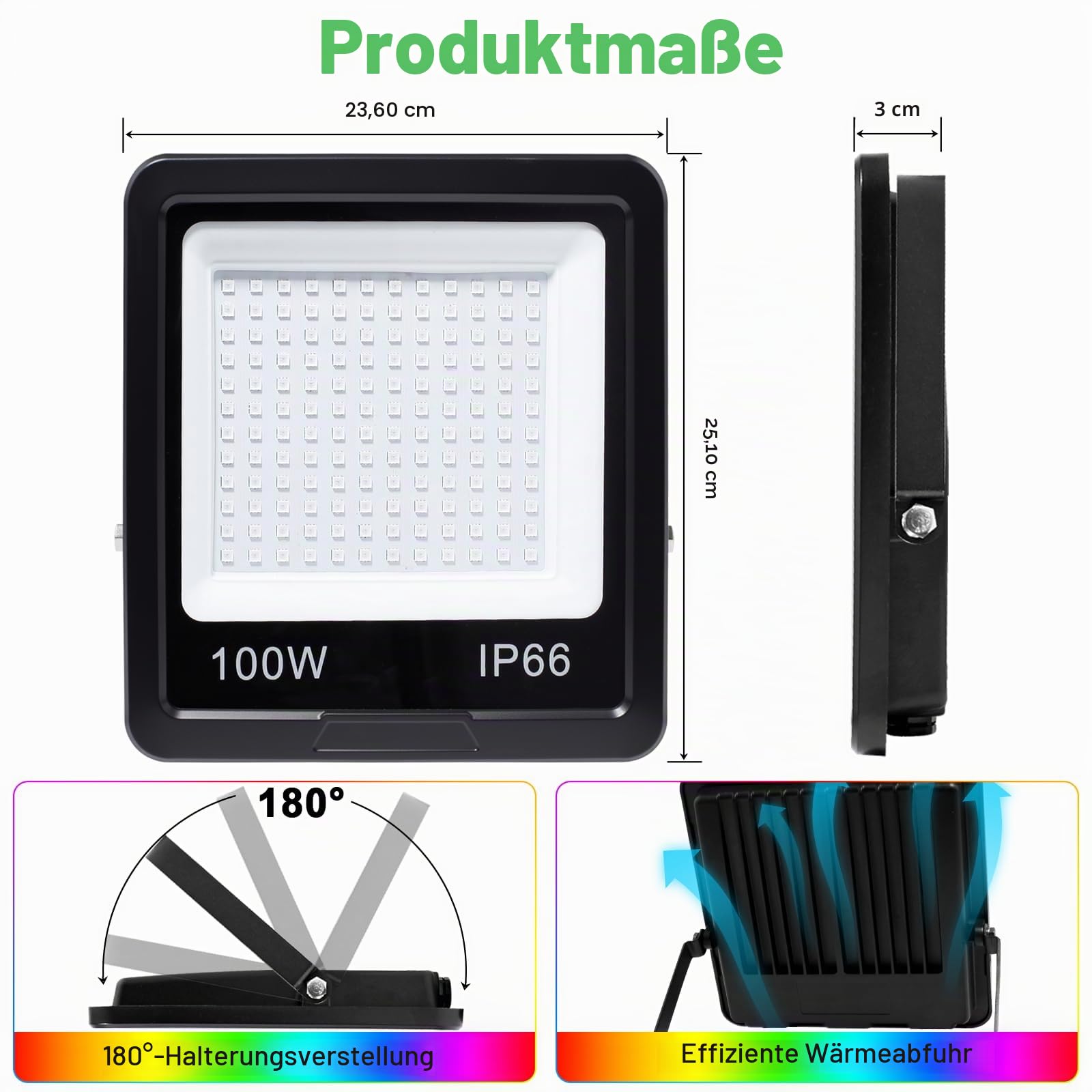 2 Stück RGB LED Strahler 100W, RGB Strahler mit 360° Fernbedienung | Rgb Strahler Outdoor mit Bluetooth APP IP66 Wasserdicht Rgb Flutlicht Smart Partylicht für Bühne Feiern Garten Halloween