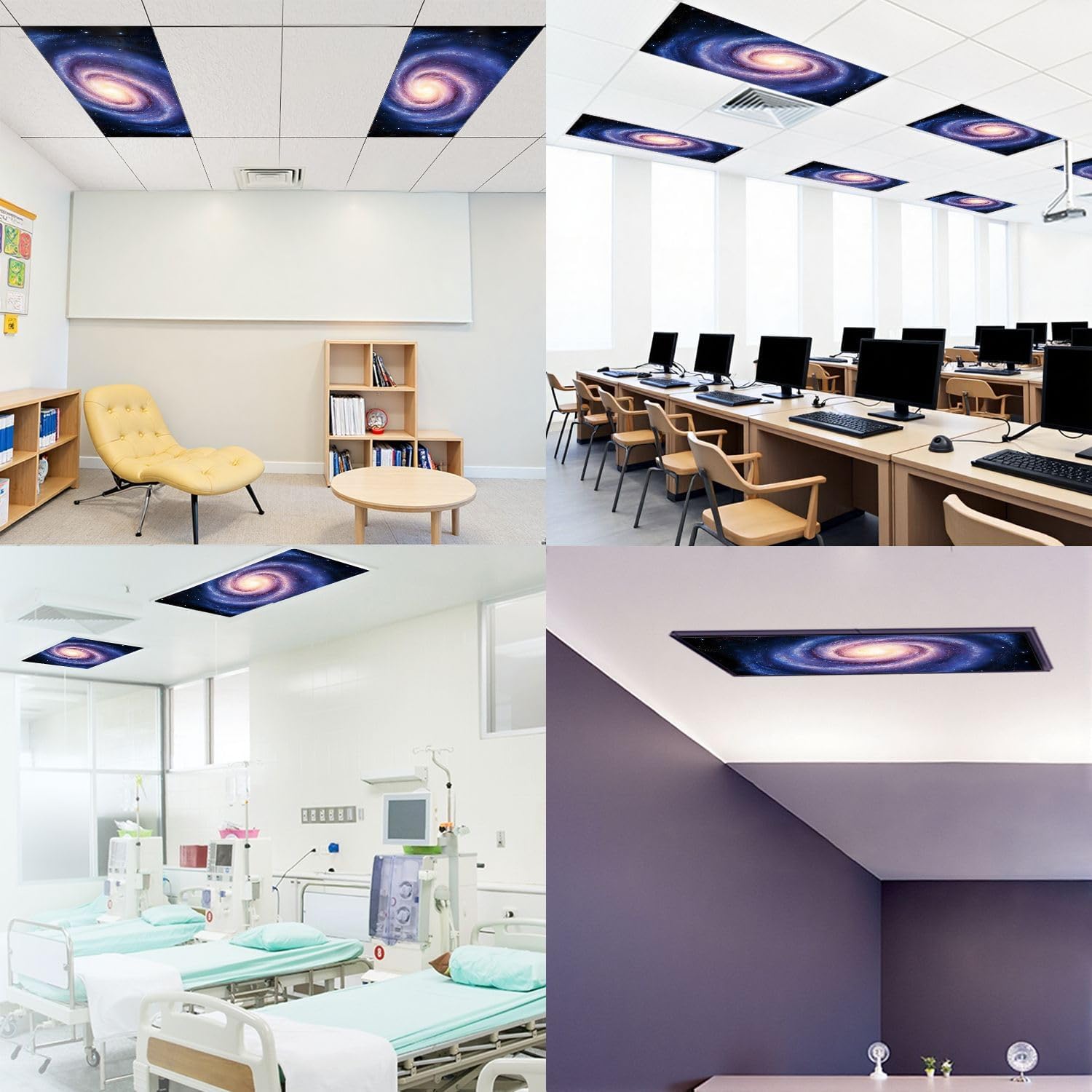 Fluorescent Light Covers for Ceiling Lights Spiral Galaxy Milky Way Easy to Install Magnetic Light Filter for Classroom Office Hospitals School Home Decor