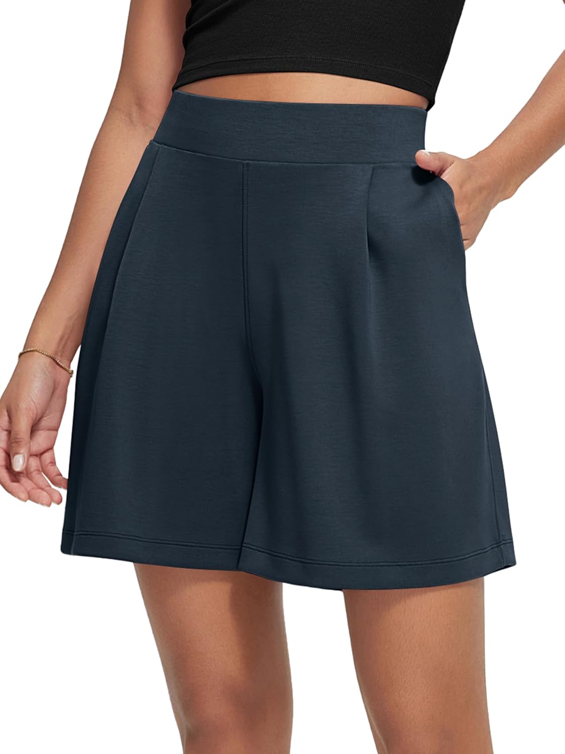 ODODOS Modal Soft Wide Leg Shorts for Women High Waist Casual Relaxed Shorts with Pockets-Inseam 4"/ 6"