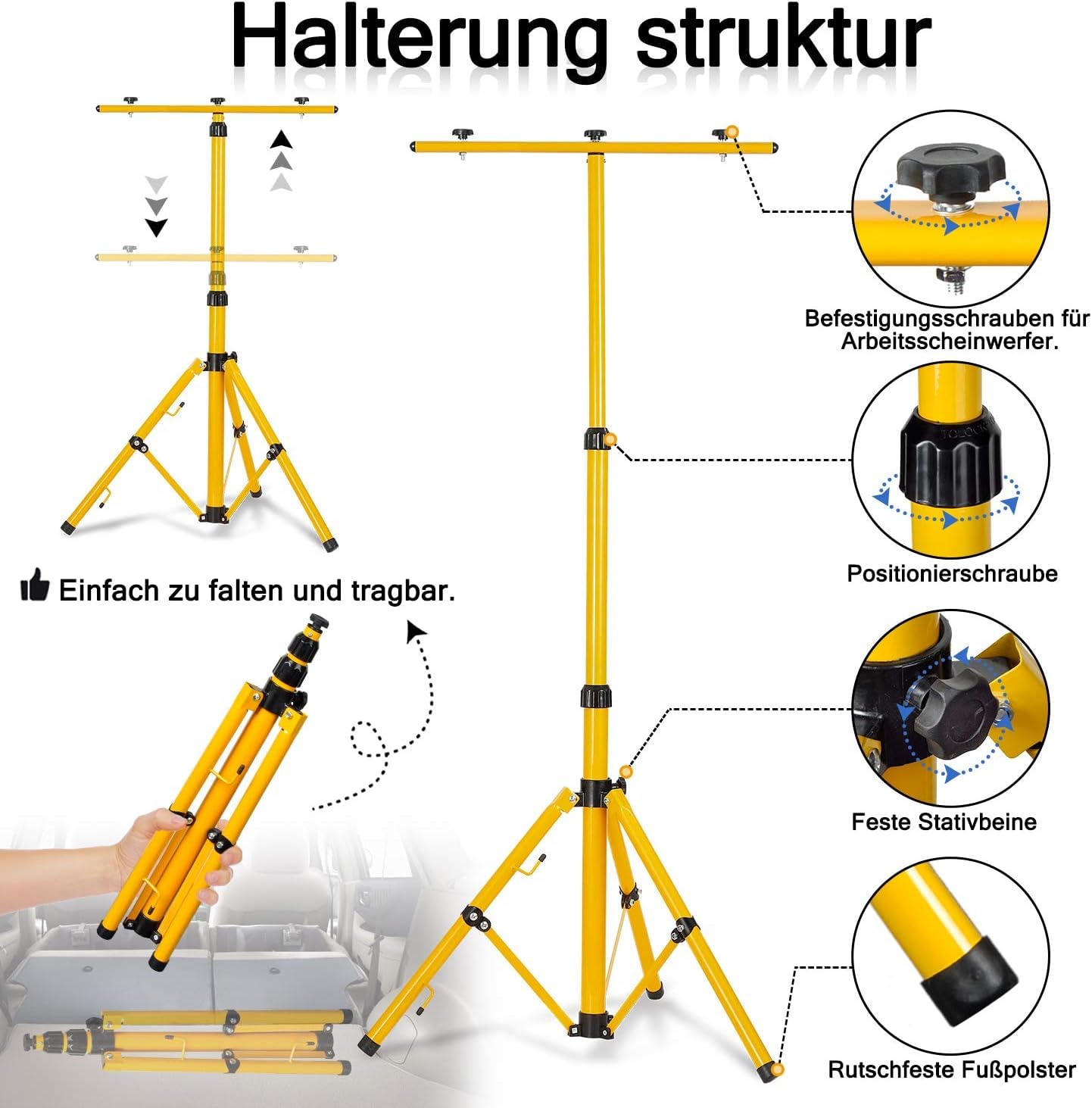 FIVMEN Baustrahler 2x100W 8500LM LED Strahler Arbeitsleuchte mit Verstellbarer Stativ und 3m Kabel Stecker Baulampe Arbeitsscheinwerfer Wasserdicht IP66 für Garage Werkstatt Baustelle, Kaltweiß