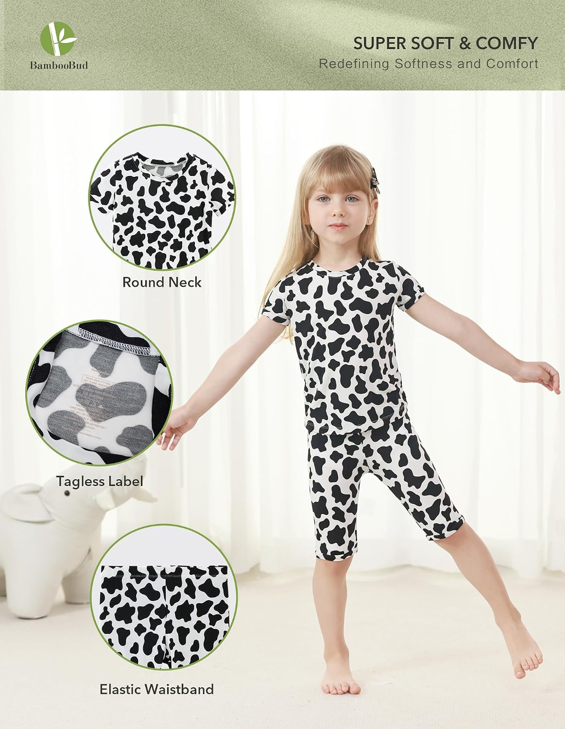 Boys Girls Pajama Set Toddler Little Kids Viscose from Bamboo Pajamas Short Sleeve Pjs Snug Fit Sleepwear 2-7Years