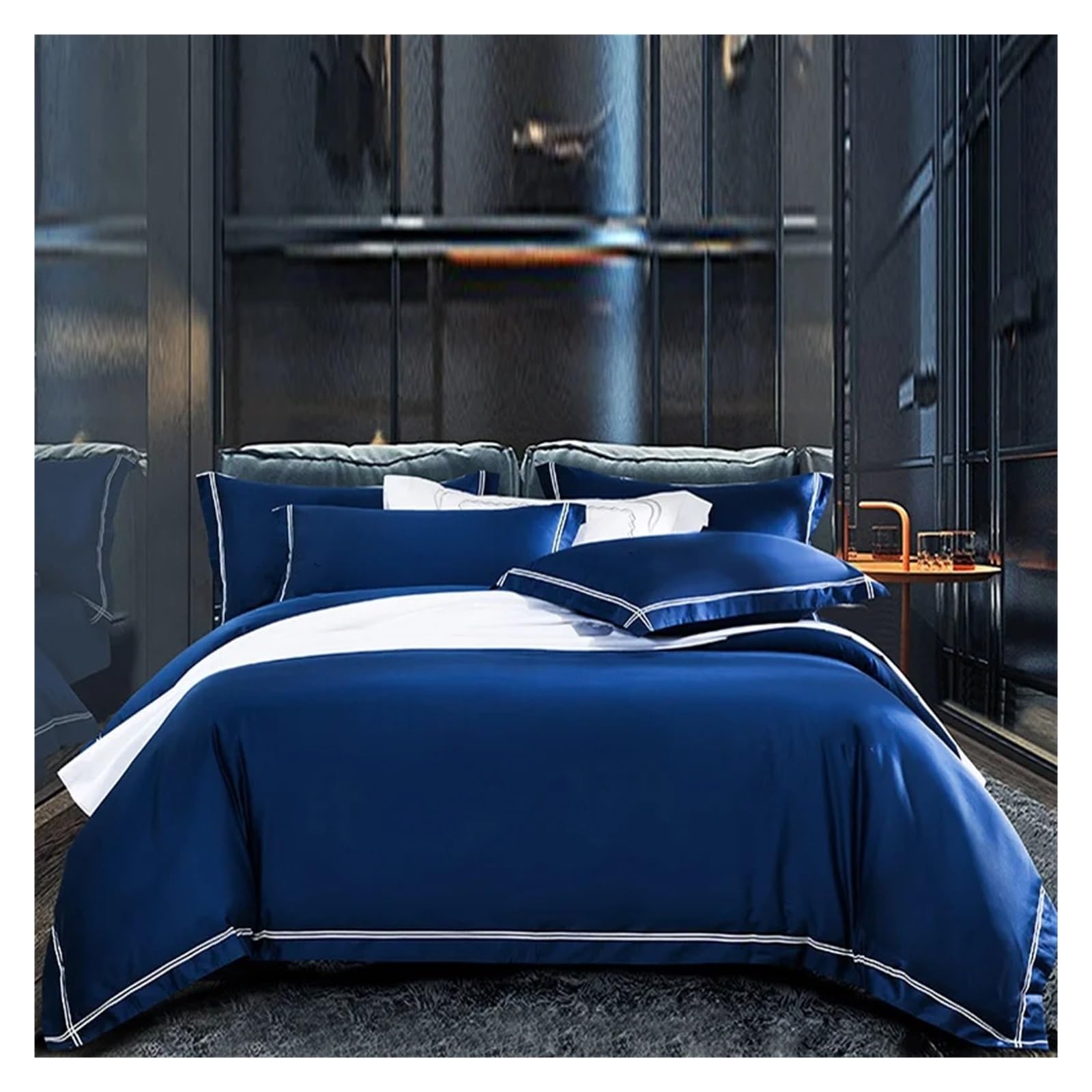 Sbcgfy Blu Bed Four Pieces Set, Egyptian Cotton Duvet Cover With Comforter King Queen Size Bedding Sets Flat Sheet Sheet Pillowcases Embroidery Bed Cover,-King