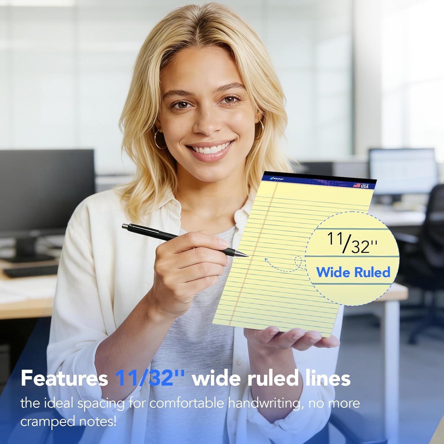 WritePads Legal note pads 8.5"x11" Legal Pads,Wide Ruled,Canary Paper,12 Pack,50 Sheets Per Writing Pad,Micro perforated Writing Pad,BL-MCY50W-12PAD