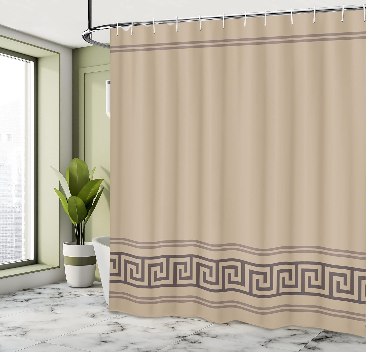 Ambesonne Abstract Shower Curtain, Simplistic Classic Greek Inspired Pattern in Monochrome Design, Cloth Fabric Bathroom Decor Set with Hooks, 69" W x 70" L, Dark Tan and Brown