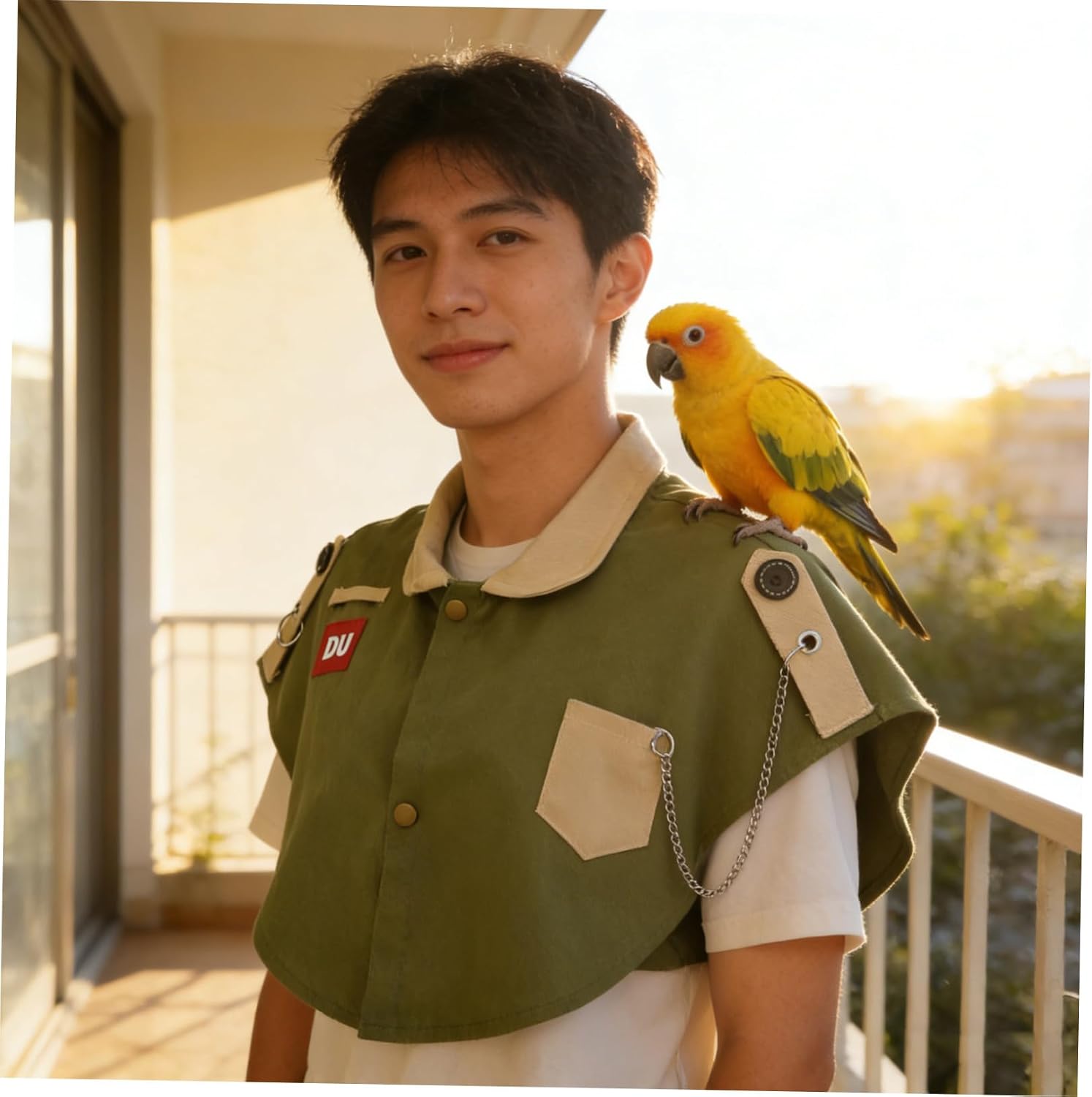 TOYANDONA Bird Shoulder Protector Shawl for Training and Travel, Bite-Resistant Fabric Diaper Cape with Anti-Scratch Green Cover, Parrot Care Supplies for Conures and Pet Birds