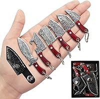 Vista 1 de STARDW Juego de cuchillos de bolsillo de acero damasceno, cuchillo EDC con vaina, juego de cuchillos llavero de mini chef, cosas pequeñas