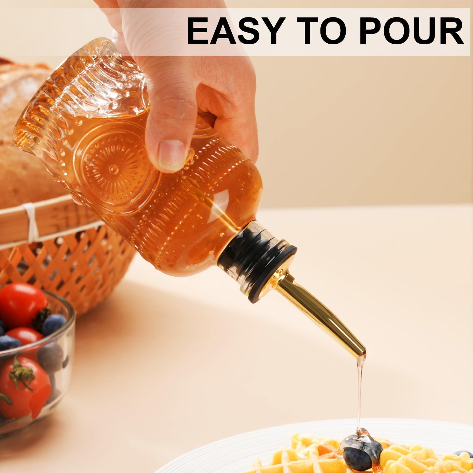 gegewawa Syrup Bottle, Glass Syrup Dispenser, Metal Pour Spout, 7 oz, 1 Pc
