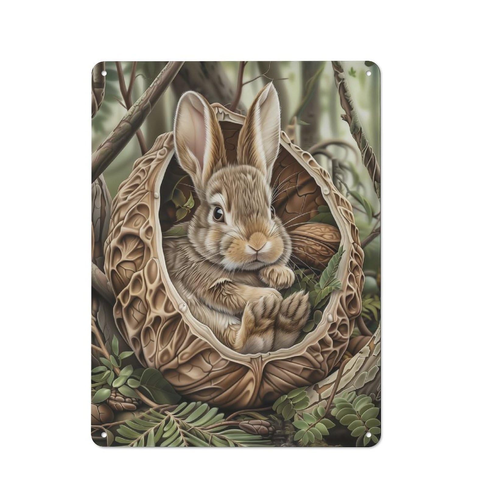 Junmoney Style-4 Rabbit In A Walnut Shell Industrial Metal Wall Decor 40X30cm, Tin Sign For Workshop, Basement, Shed Or Games Room