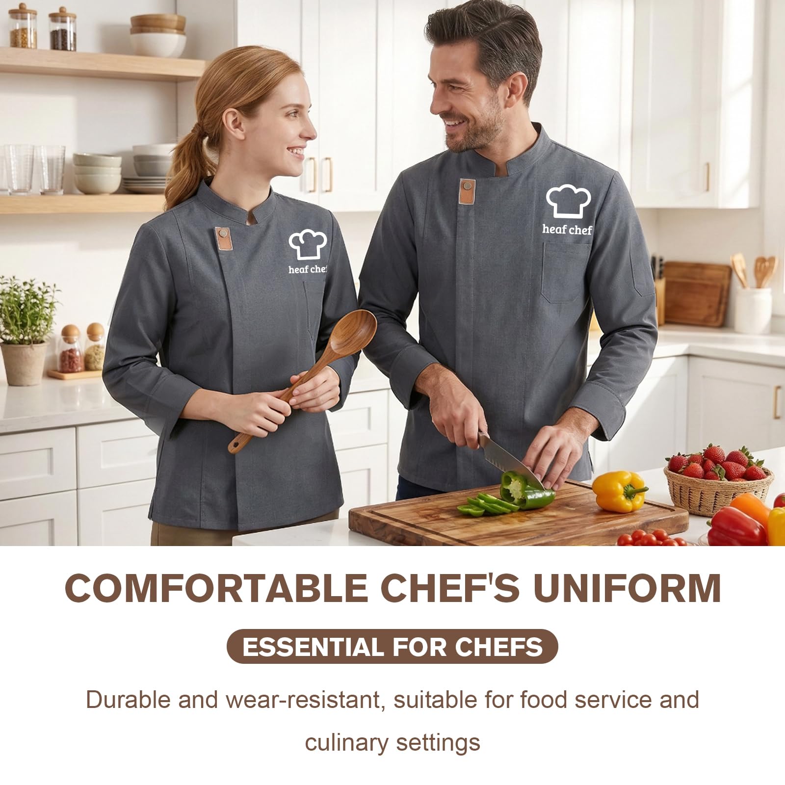 Generisch Kochjacke Herren Personalisierte Kochuniformen Kochjacke Damen Koch Kostüm für Hotel-Küchen-Restaurant-Kochschule - 5