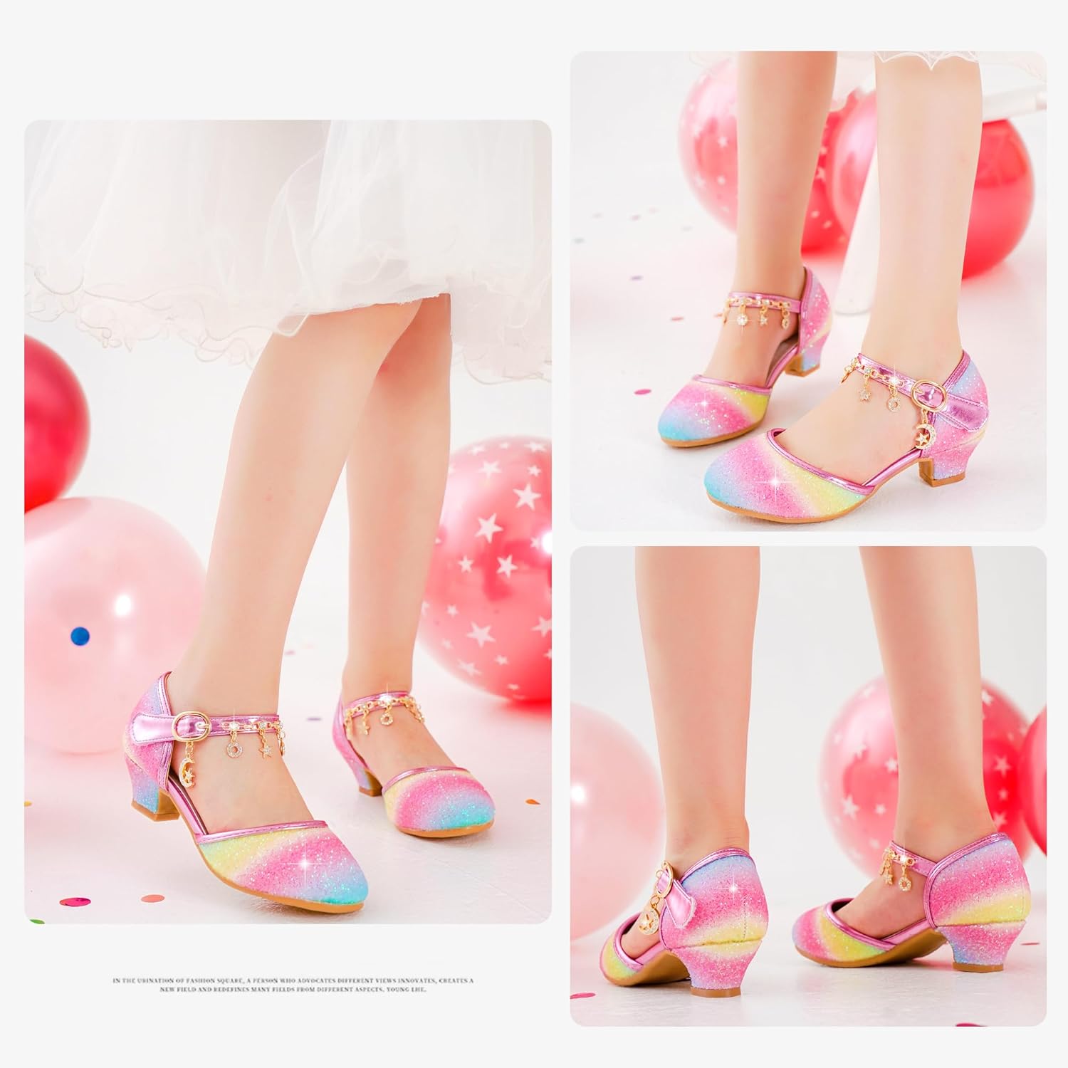 Furdeour Girls Dress Shoes Princess Crystal High Heels Closed Toe Party Wedding Flower Girls Shoes Toddler Little Big Kid - Image 6