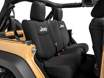 RED ROCK Jeep Licensed by TruShield Custom Fit Front and Rear Seat Covers with Jeep Logo; Black Compatible for 13-18 Jeep Wrangler JK 4-Door