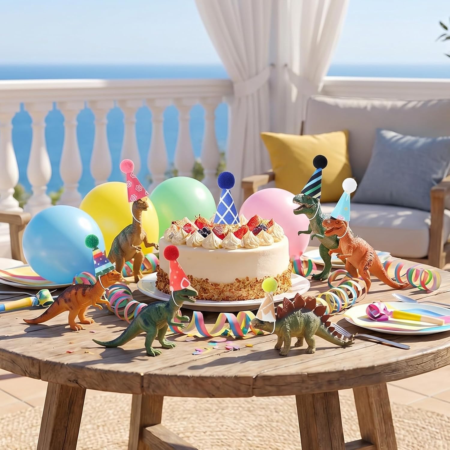 12 Pack Tiny Party Hats with Pompom for Animal Figures 1" Mini Party Hats for Stuffed Animals Fingers Hat for Little Resin Toys Hat Assorted Animal Birthday Decorations