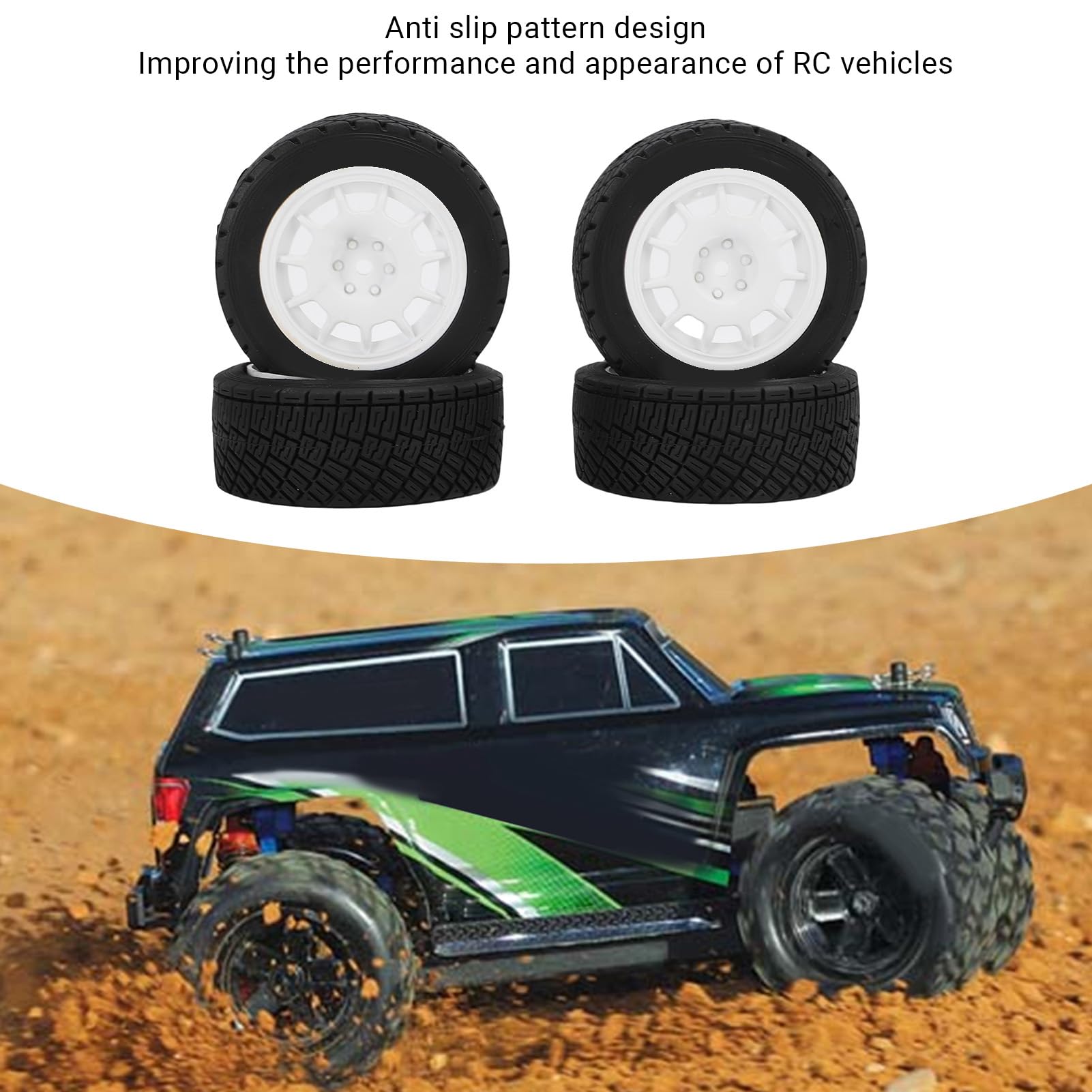 Buachois Pneumatici per Auto RC, 4 Pezzi Gomma Sostituzione per Modellini 12mm Antiscivolo Design Testurizzato, Ruote per Veicoli Radiocomandati Giocattolo