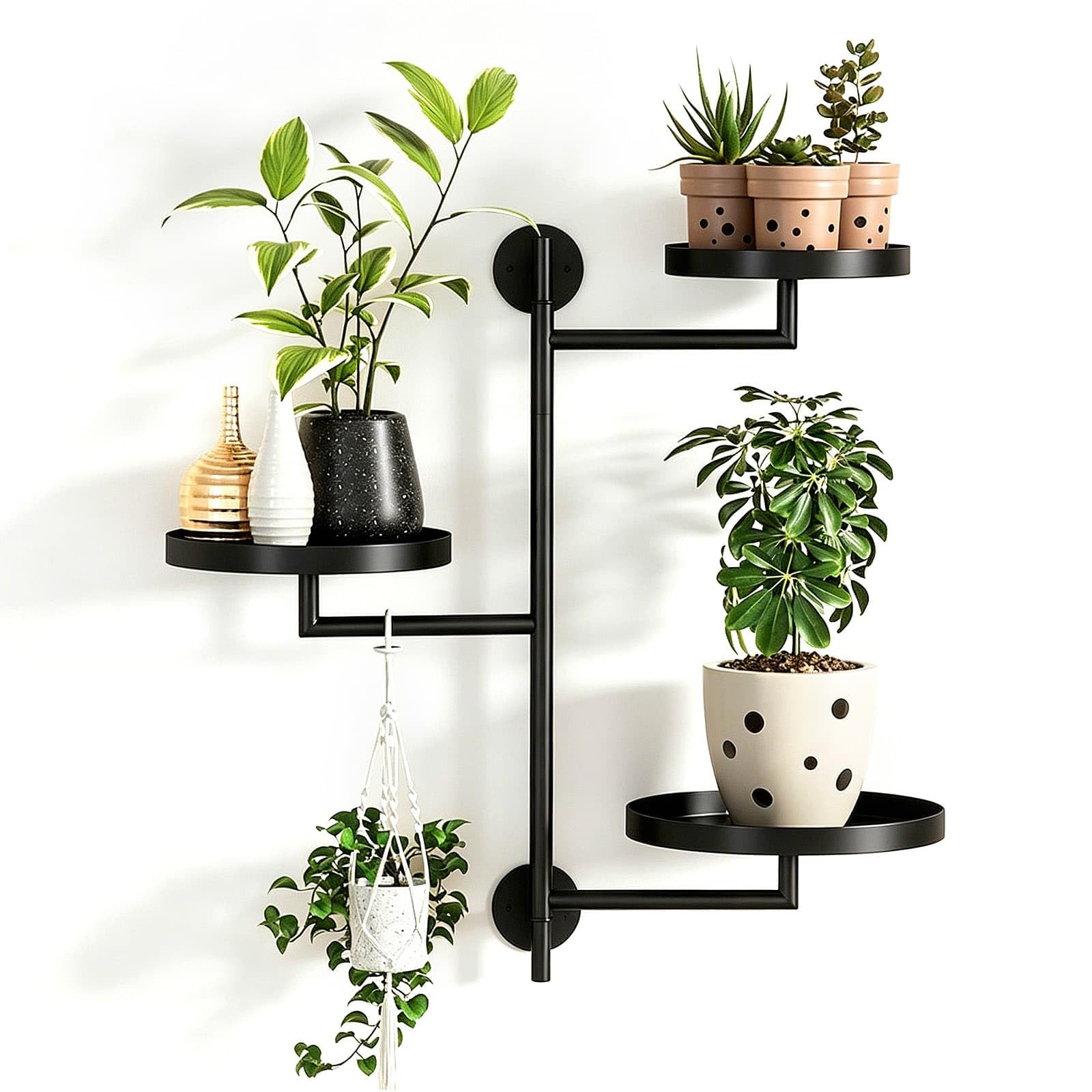 Llhong Black Wall Hanging Plant Holder, 3-Tier Rotating Window Plant Shelves