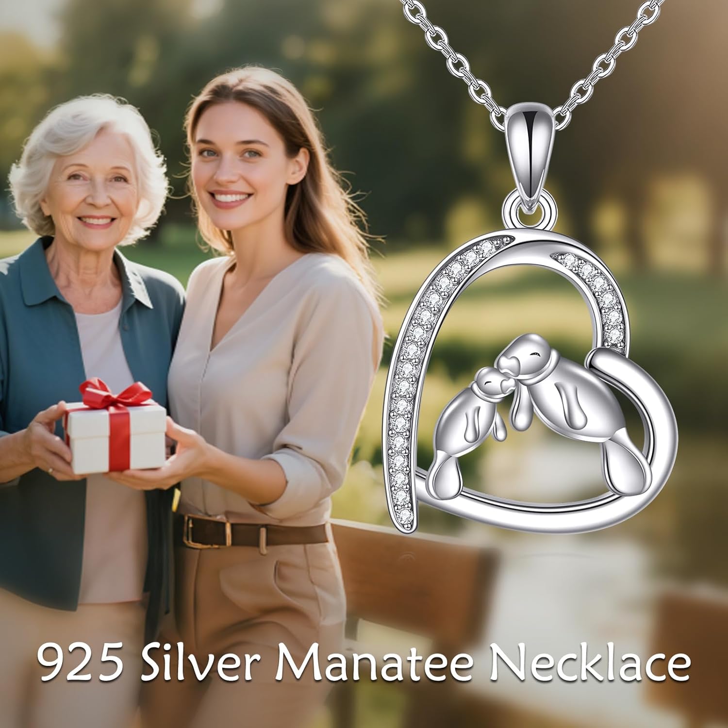 MONGAS Manatee Gifts for Women 925 Sterling Silver Manatee Necklace Heart Pendant Cute Animal Jewelry Gifts for Women Mother Mom - Image 6