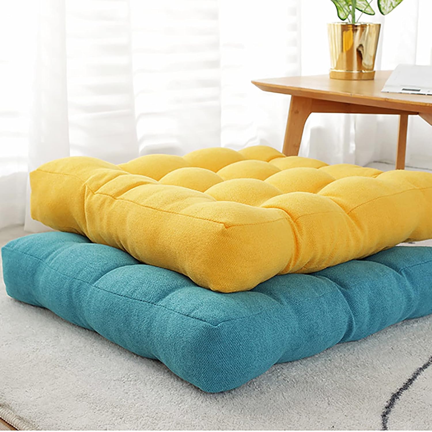 Thicken Square Floor Pillow,Solid Meditation Seat Cushion Comfort Soft Chair Pad,Adults Kids Yoga Tatami Seat Cushion for Patio Reading Nooks Living Room Balcony Office-Light Blue 50x50cm(20x20inch)