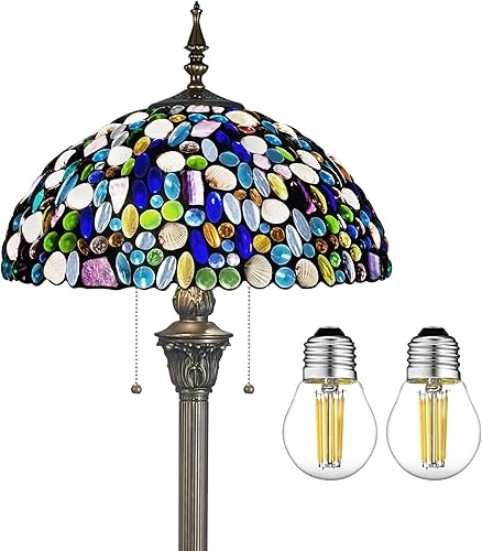 Tiffany - Lámpara de pie estilo Tiffany con carcasa natural y amatista, 70 pulgadas de alto, luz de lectura de pie Tiffany antigua para esquina,