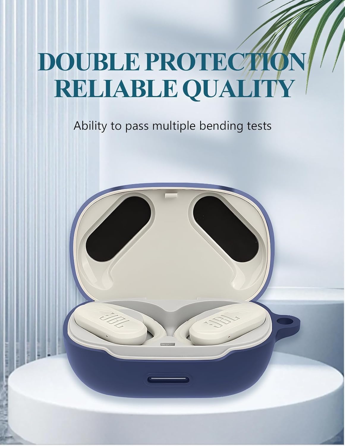 Case for JBL Endurance Peak 3 - True Wireless Headphones, Soft Silicone Protective Portable Scratch Shock Resistant Shell with Cleaner Kit & Carabiner & Lanyard,Blue - Image 3