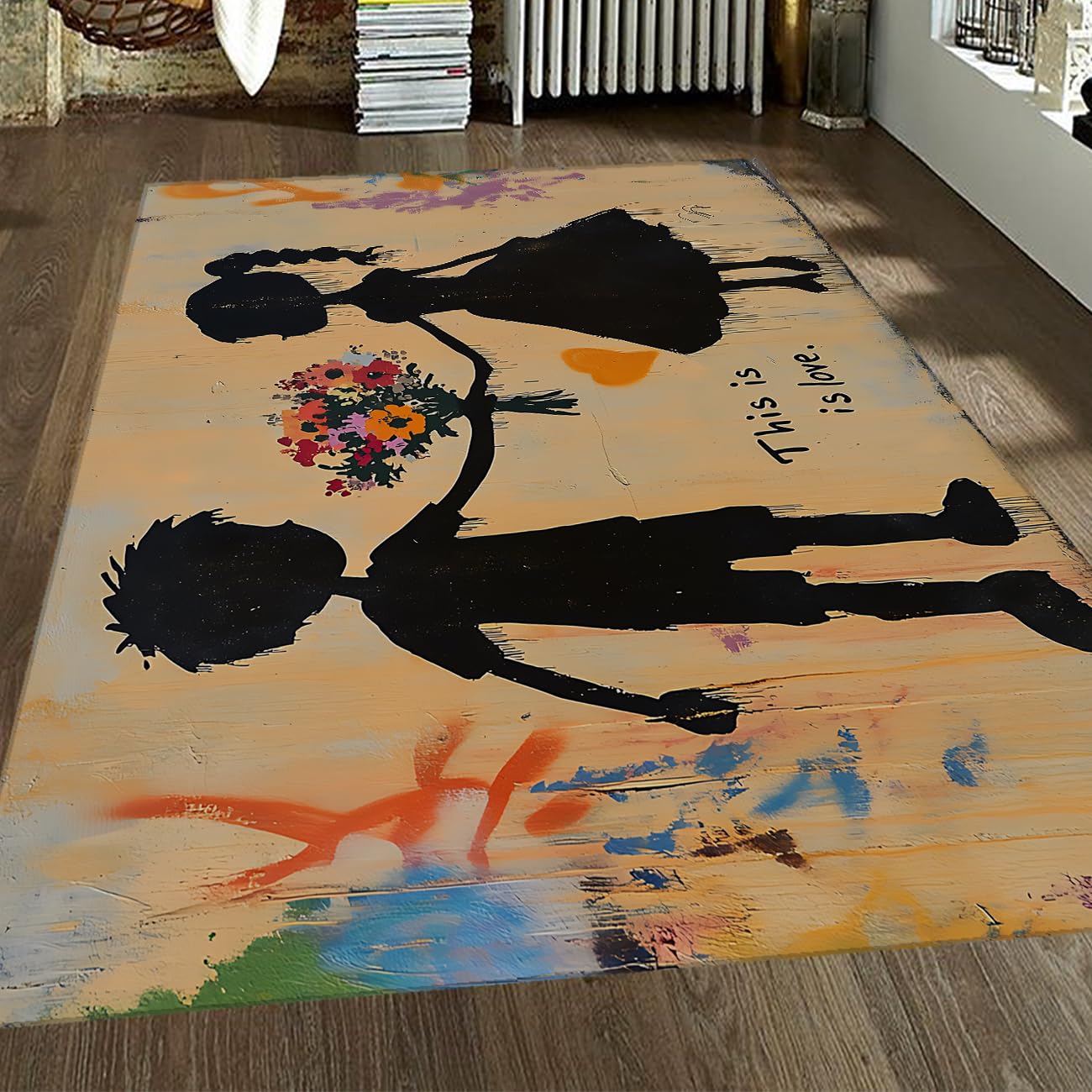 Tapis de chambre 120x150cm graffiti antidérapant lavable pour ado