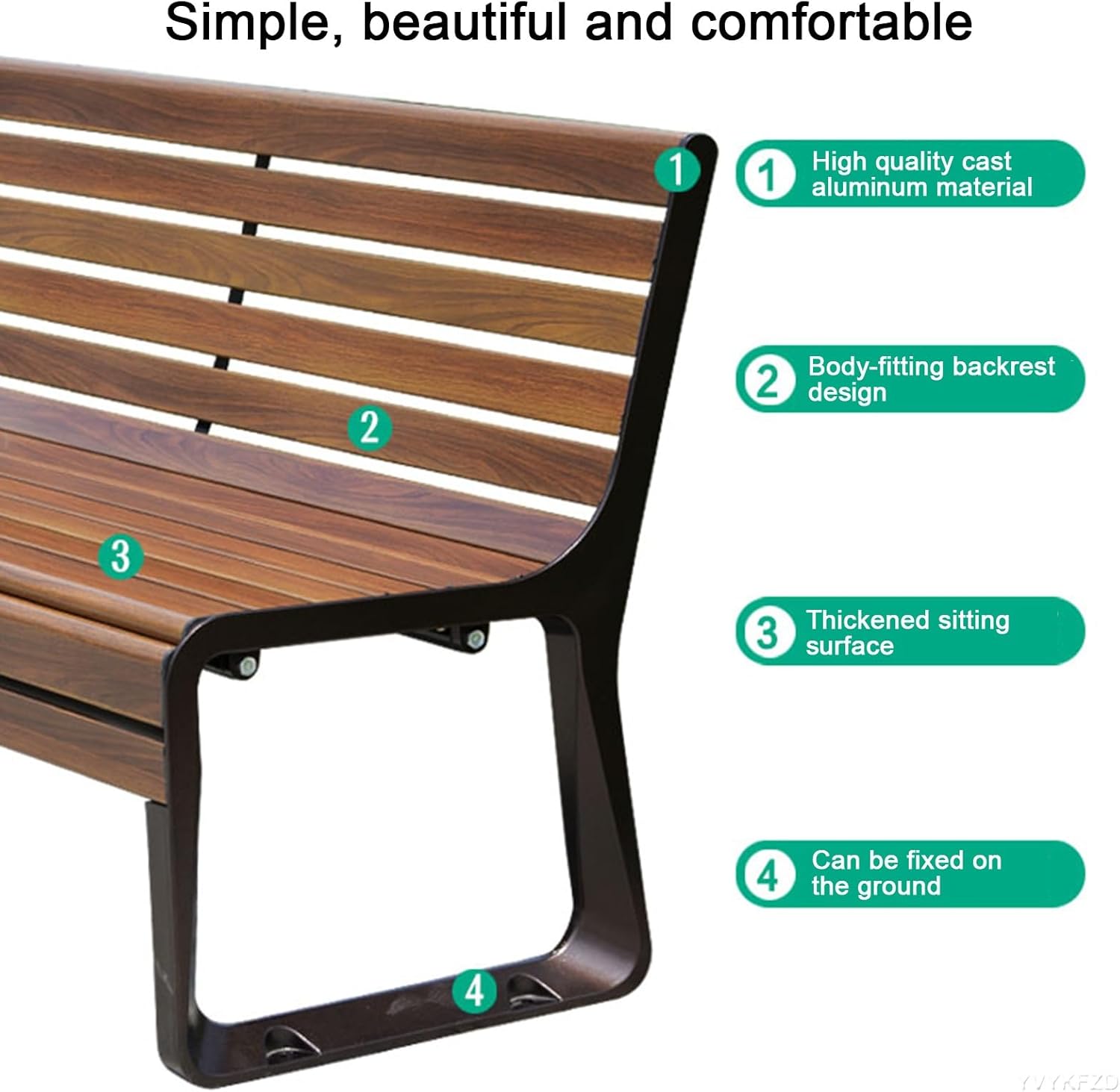 YVYKFZD Modern Outdoor Garden Bench, Cast Aluminum Lightweight Sturdy Patio Bench, 3-Person Metal Bench Seat with Backrest, for Backyard, Park, Lawn Front Porch Furniture (Color : Aluminum Alloy Slat