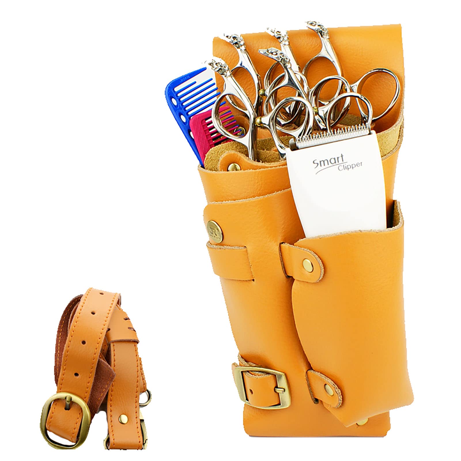 Haar-Tools-Tasche aus echtem Leder, Salon-Friseur, Friseur, Schere(B)