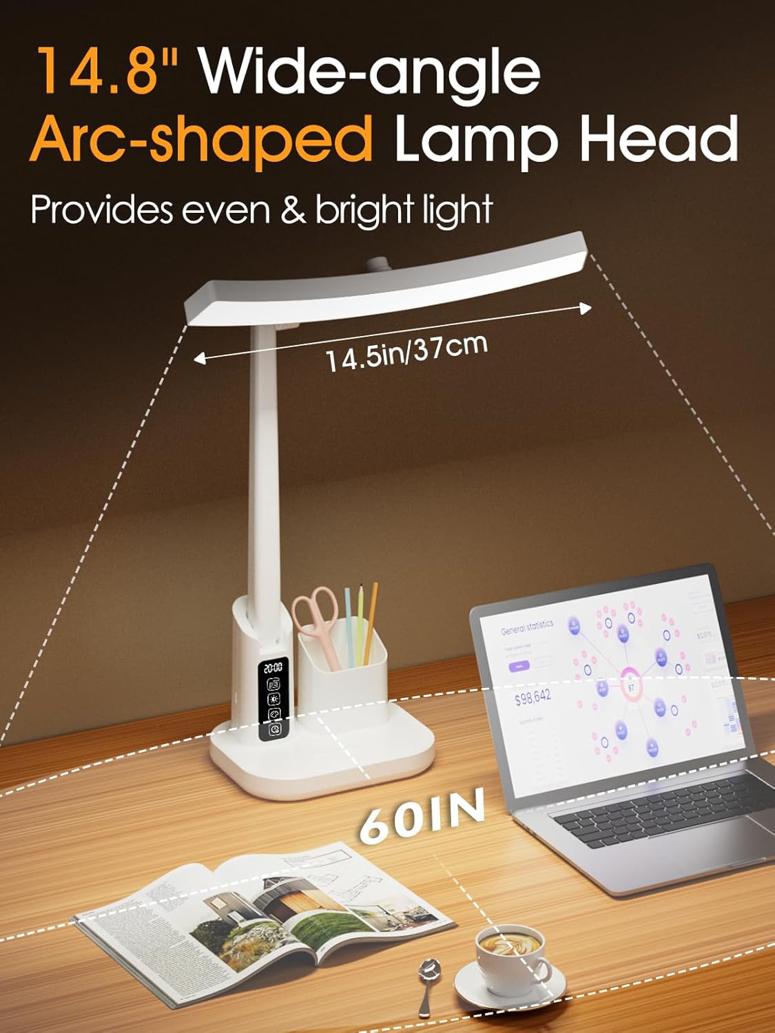 LED Desk Lamp for Home Office, Dimmable LED Desk Light with Timer, 3 Colors & 5 Brightness Levels Touch Lamp, Eye Caring Foldable Reading Light, Adjustable Study Desk Lamp for Home Office
