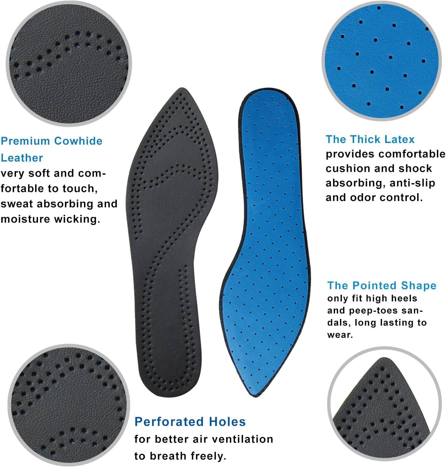 Bellcon Leather Insoles for Women High Heels Ultra Thin Leather Inserts for Women Dress Shoes Thin Soles Liners Replacement for Women, 3 Pairs/Womens 7-8 M US - Image 2