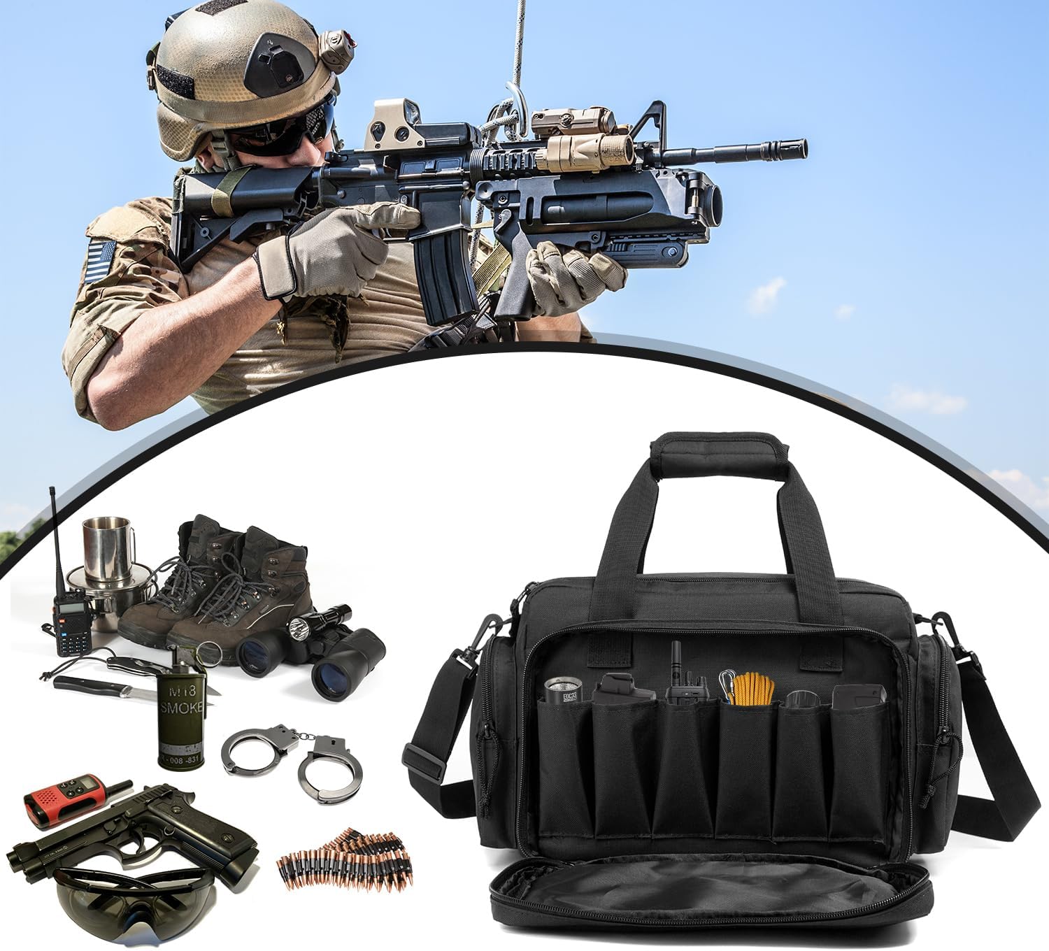 Range Bag - Tactical Gun Bag for Handguns, Pistols and Ammo. Padded Shooting Duffle Bag for Hunting, Sport